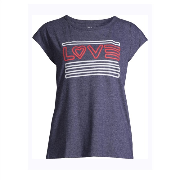 Tops - GRAPHIC LOVE FLAG NAVY CREW NECK TEE SHIRT